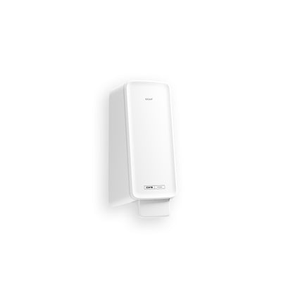 CWS PureLine Foam tvåldispenser från CWS är en vit, väggmonterad dispenser med rektangulär form och en nedre tryckspak med texten "SOAP". Den är idealisk för tvättrummet och passar perfekt till den rena looken i varje CWS PureLine inredning. Enkel vit bakgrund.