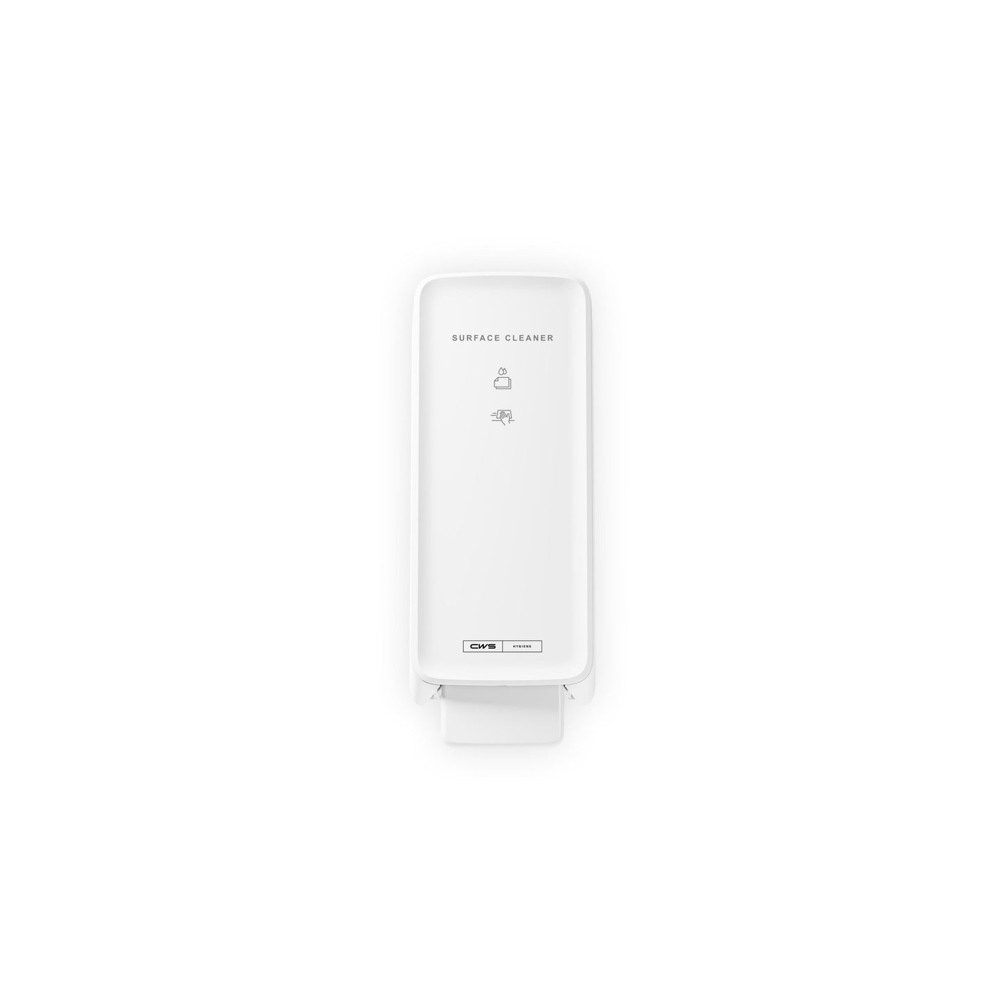 En vit CWS PureLine Surface Cleaner | Förpackning (1 styck) väggdispenser med klara piktogram och "Surface Cleaner" text från CWS, fotograferad mot en enkel bakgrund för effektiv rengöring och hygienisk yta.