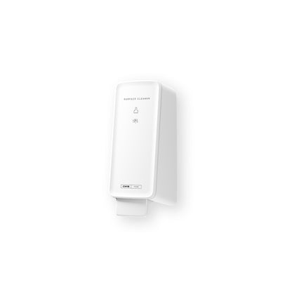 CWS PureLine Surface Cleaner dispenser (1 styck) från CWS är en vit, väggmonterad enhet med minimalistisk, rektangulär design och enkla symboler. Den har en tryckspak på undersidan för hygienisk ytrengöring.