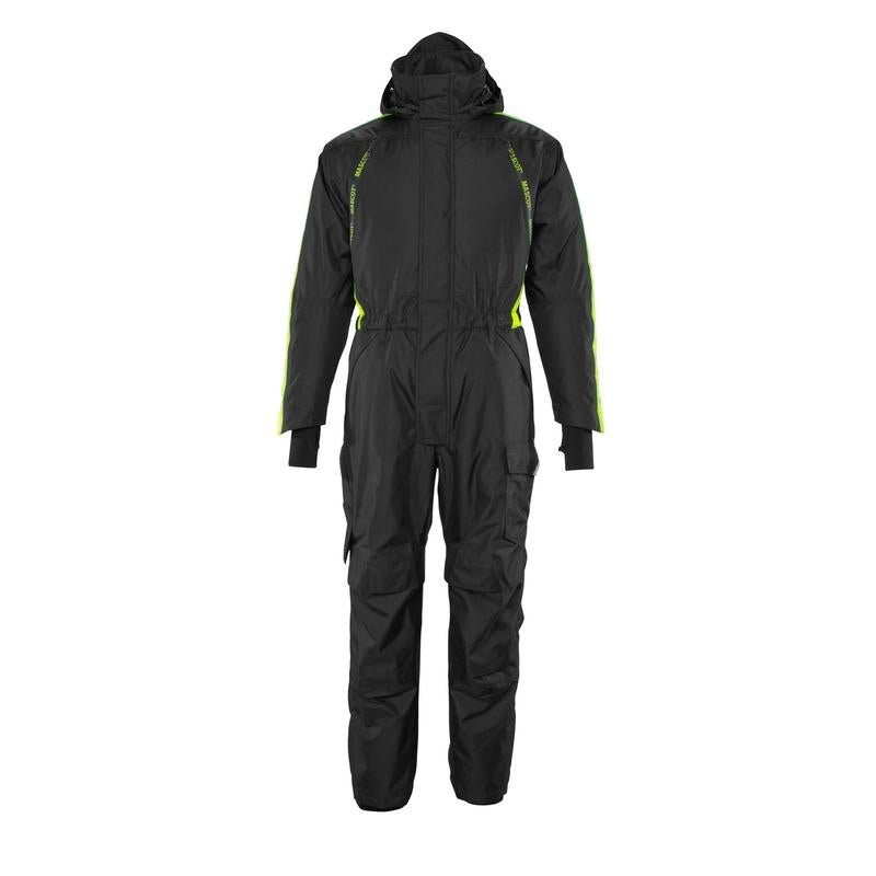Overall med knäfickor, lätt vinterkombination, svart/hi-vis gul