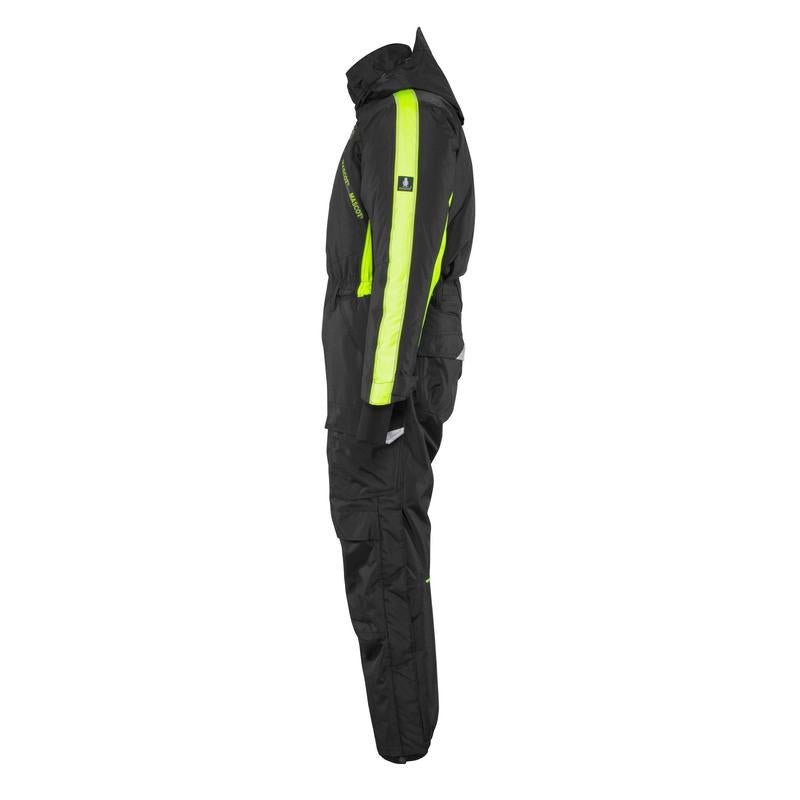 Overall med knäfickor, lätt vinterkombination, svart/hi-vis gul