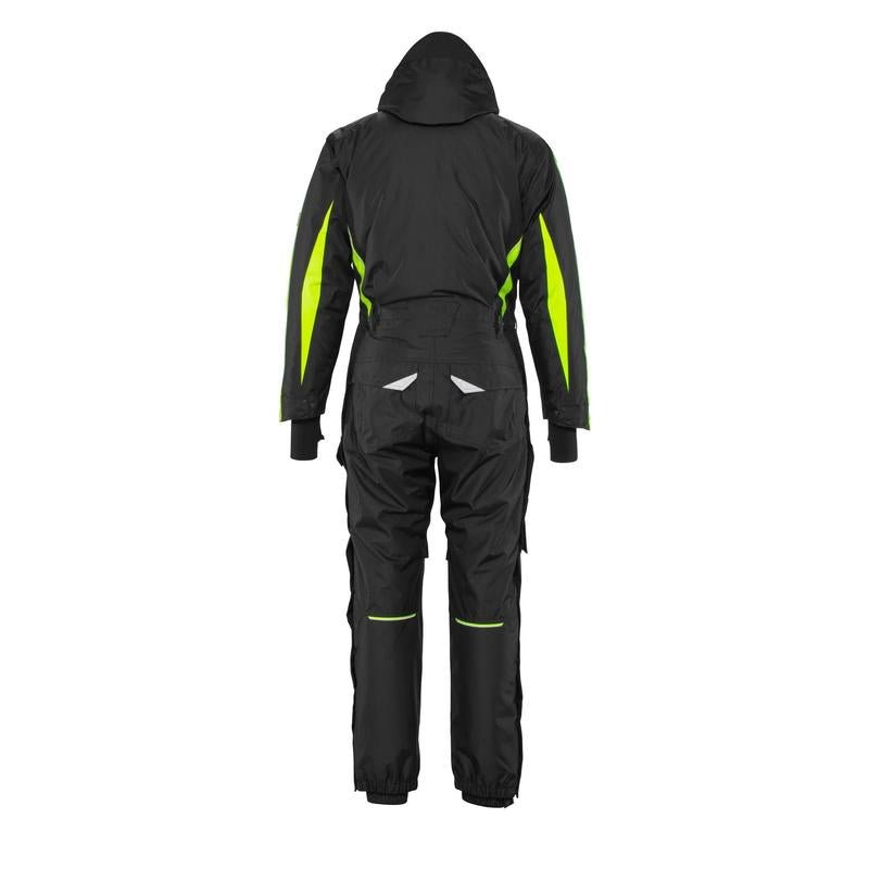 Overall med knäfickor, lätt vinterkombination, svart/hi-vis gul