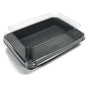 Duni GmbH Lunchbox Schwarz / Transparent PS 185x135x54 (Förpackning à 200 stycken) är en tydlig, rektangulär lockbehållare som är idealisk för att packa bakverk eller sallader to-go och avbildas tom på en vit yta.