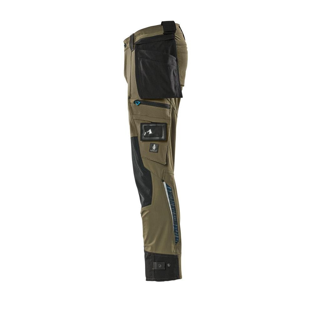Byxor med hängfickor, stretchbyxor, mossgrön