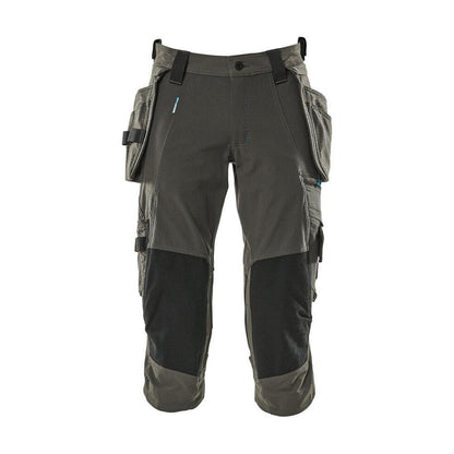 Trekvarts byxor, hängande fickor, stretch trekvarts byxor, mörk antracit