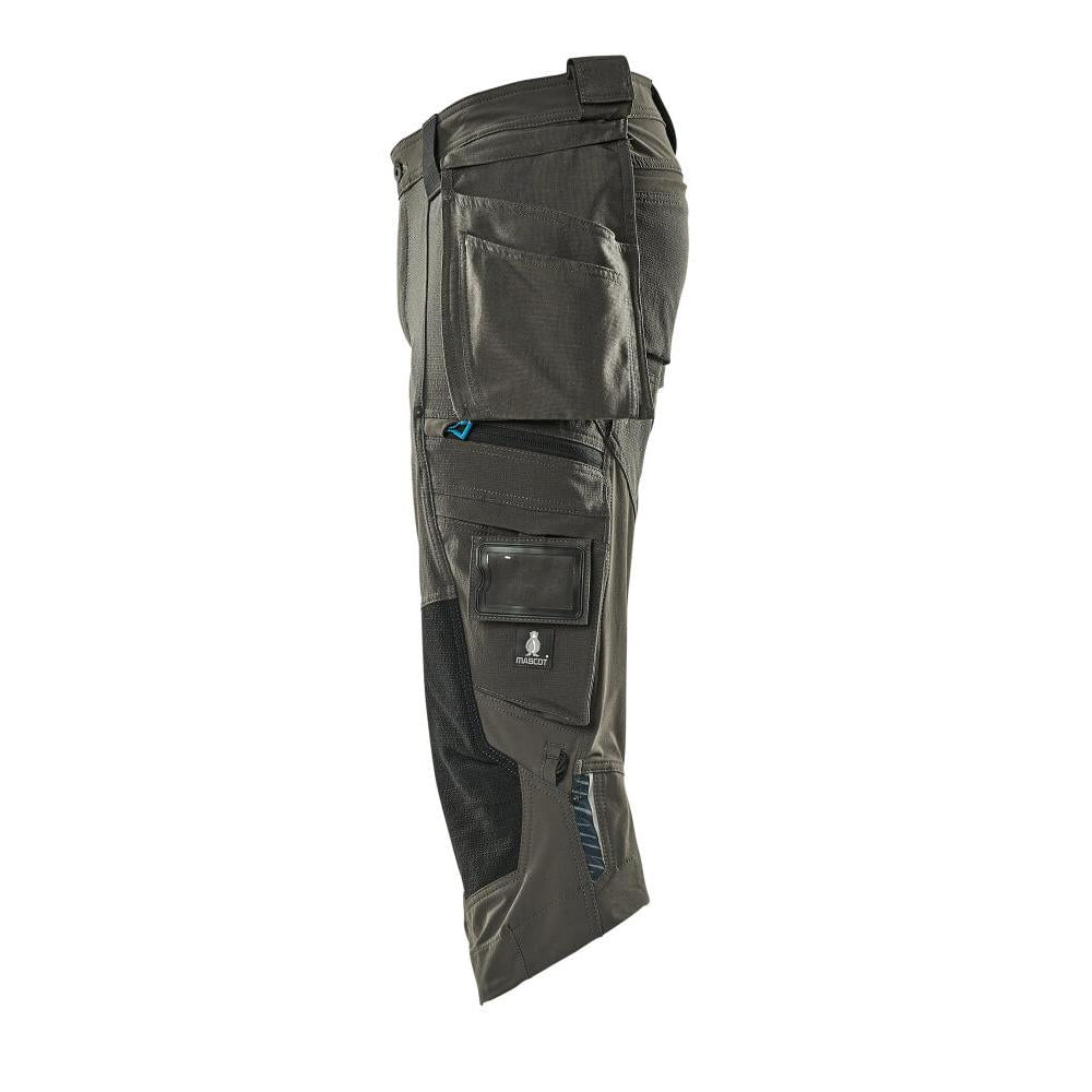 Trekvarts byxor, hängande fickor, stretch trekvarts byxor, mörk antracit