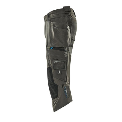 Trekvarts byxor, hängande fickor, stretch trekvarts byxor, mörk antracit