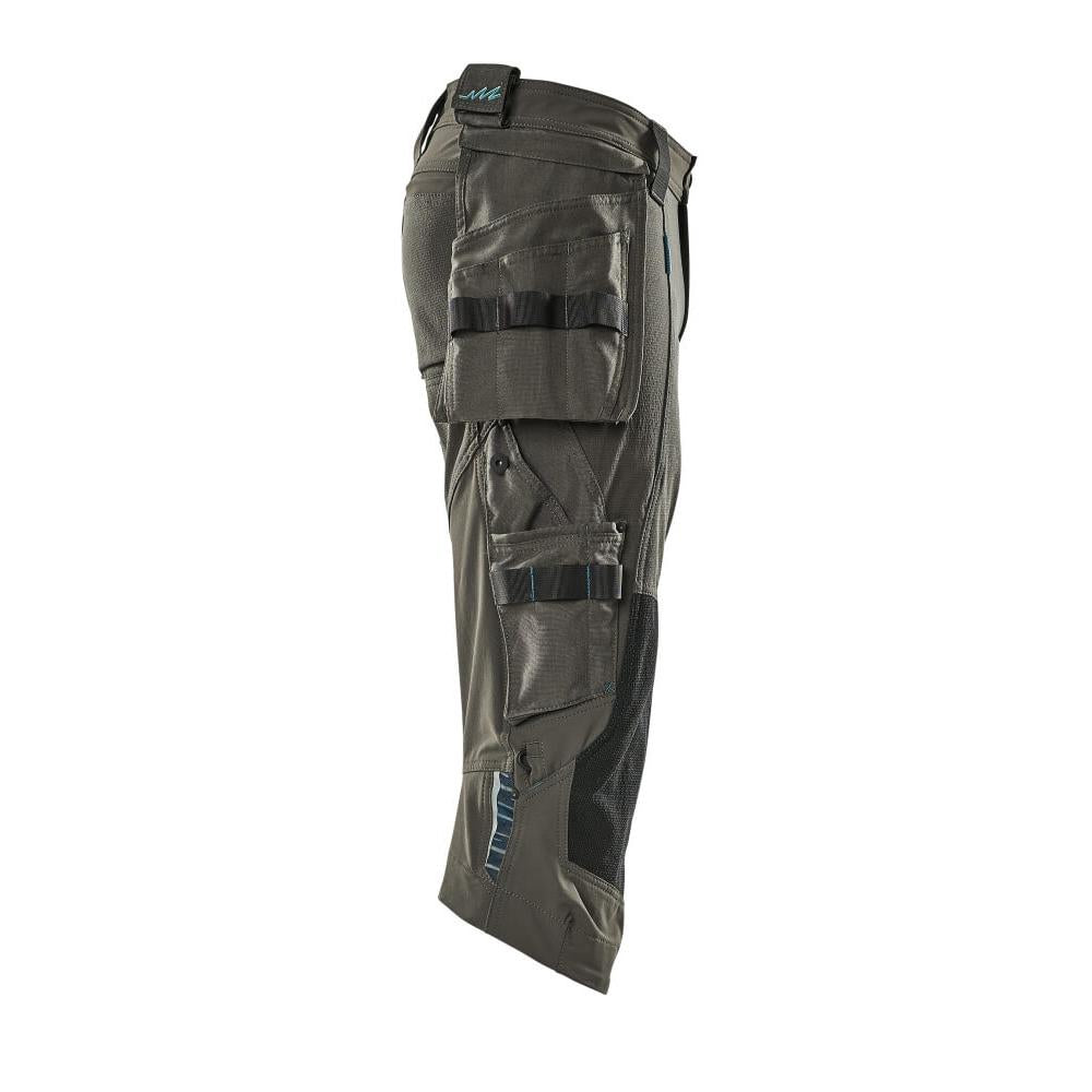 Trekvarts byxor, hängande fickor, stretch trekvarts byxor, mörk antracit