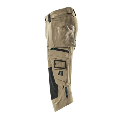 Trekvarts byxor, hängfickor, stretch trekvarts byxor, ljus khaki