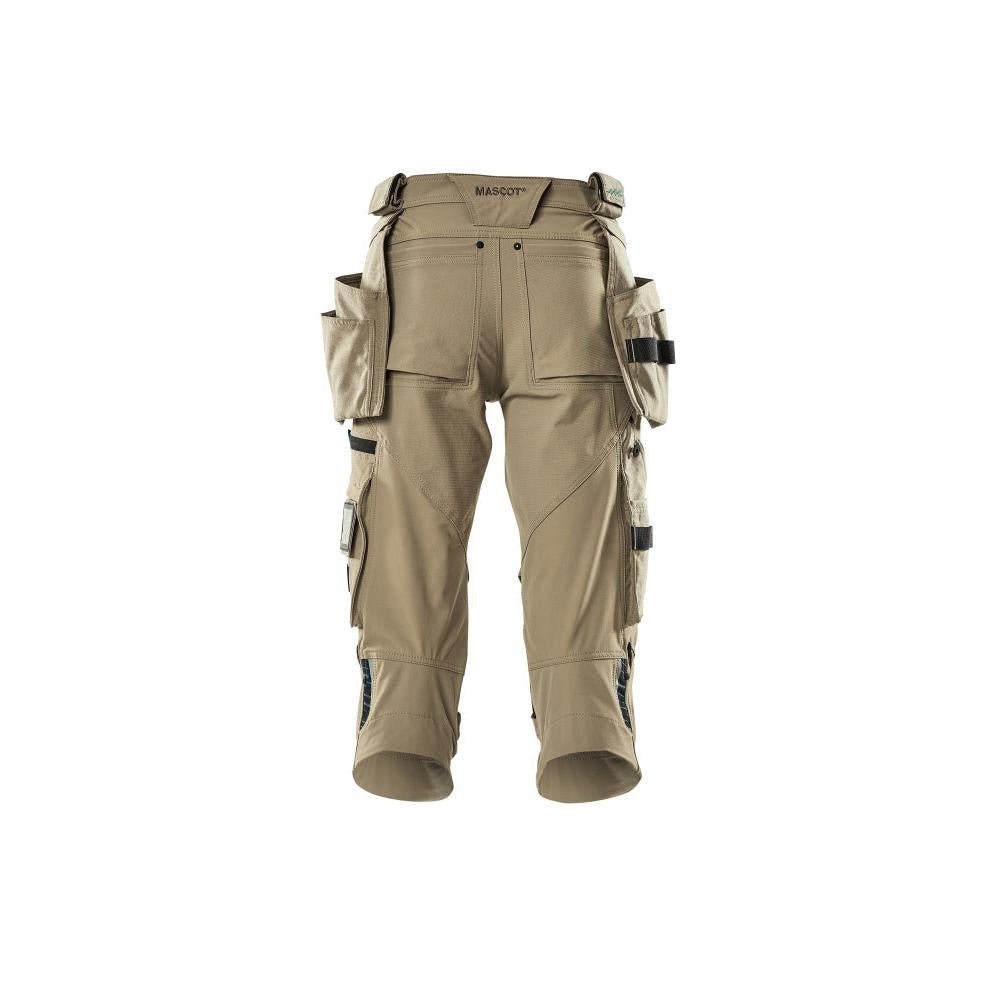 Trekvarts byxor, hängfickor, stretch trekvarts byxor, ljus khaki