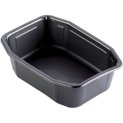 PP-skålen HMR Svart PP 215x148 från Duni GmbH är en svart, rektangulär, återanvändbar polypropylenskål med lätt lutande sidor och rundade hörn, visad tom på vit bakgrund.