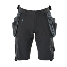 Shorts, avtagbara hängfickor, hantverksshorts i stretch, svart-blå
