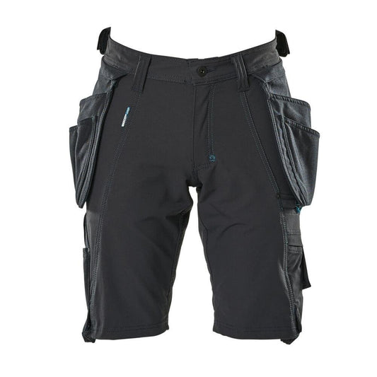 Shorts, avtagbara hängfickor, hantverksshorts i stretch, svart-blå