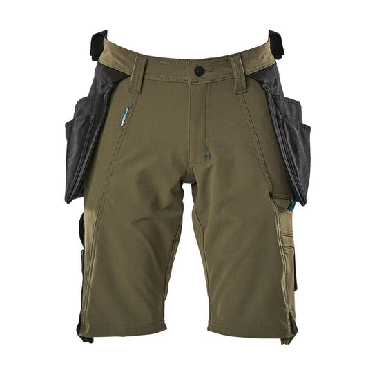 Shorts, avtagbara hängfickor, hantverksshorts i stretch, mossgrön