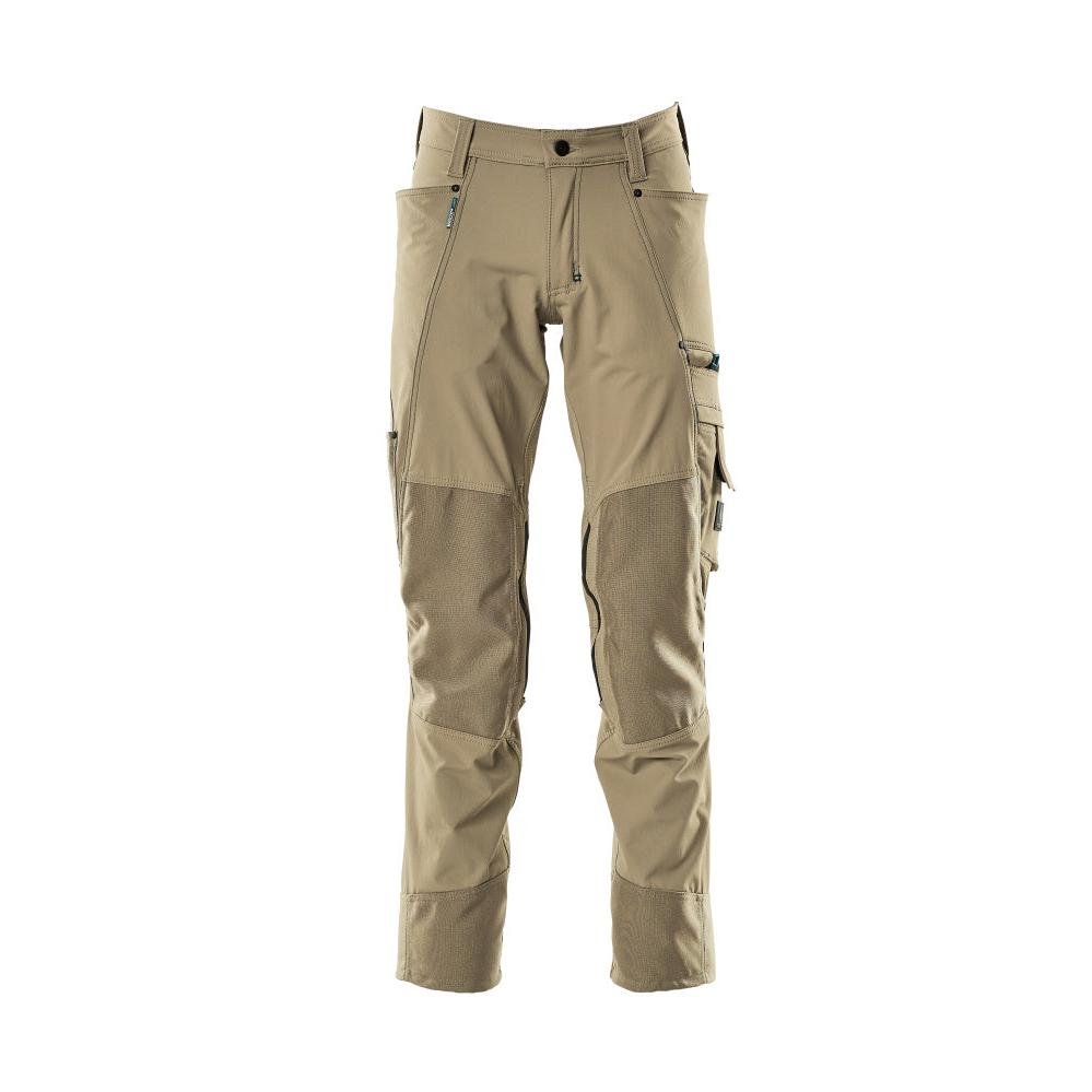Byxor med knäfickor, stretch, lätta byxor, ljus khaki