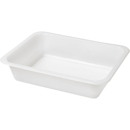 Den avbildade, miljövänliga Caterline bioplast förseglingsskål från Duni GmbH (Vit, 227x178 mm) med rundade hörn och lutande sidor är tom och står framför en enkel bakgrund.