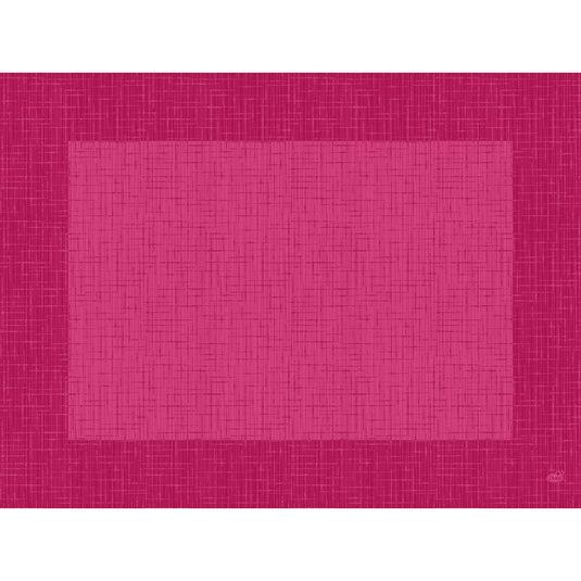 Utgående artikel: Dunicel-bordstabletter 30 x 40 cm Linnea fuchsia från Duni GmbH erbjuder en rektangulär matta med korsskraffurmönster, elegant centrerad på en mörkare rosa bakgrund för en stilfull bordsdekoration. Förpackningen innehåller 100 stycken.