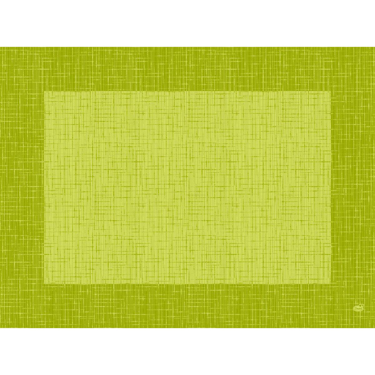 En kvadrat med ett strukturerat korsskraffurmönster i gulgrönt - liknande Duni GmbH Dunicel-bordstabletter 30 x 40 cm Linnea kiwi (100 stycken) - är centrerat på en mörkare grön bakgrund, med en liten vit symbol längst ner till höger.