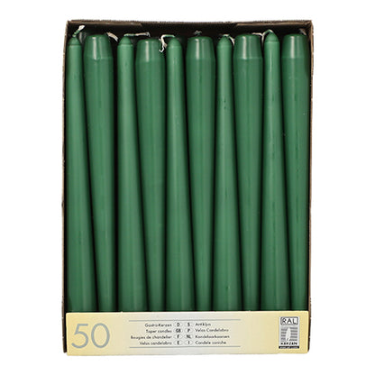 Starpak 50 ljus (Ø 2,2 cm, 25 cm) är enhetligt formade, noggrant förpackade i rader, med lång brinntid; etiketten nedtill anger mängd och produktinformation.