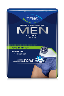 Tena män aktiva fit byxor plus inkontinensbyxor, blå