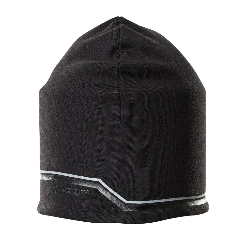 Stickad mössa, med tryck Stickad mössa storlek ONE, svart | Förpackning (1 st)