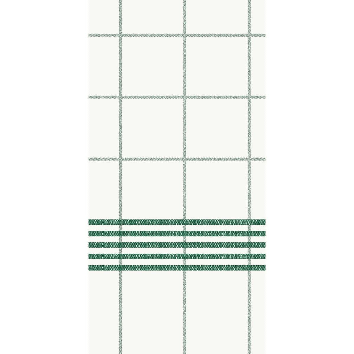 En vit bakgrund med ett rutnät av tunna gröna linjer. Längst ner korsar fyra tjockare gröna linjer flera rutor och speglar den högkvalitativa elegansen hos Dunisoft-servetten 48 x 48 cm 1/8 bokvikningshandduk från Duni GmbH.