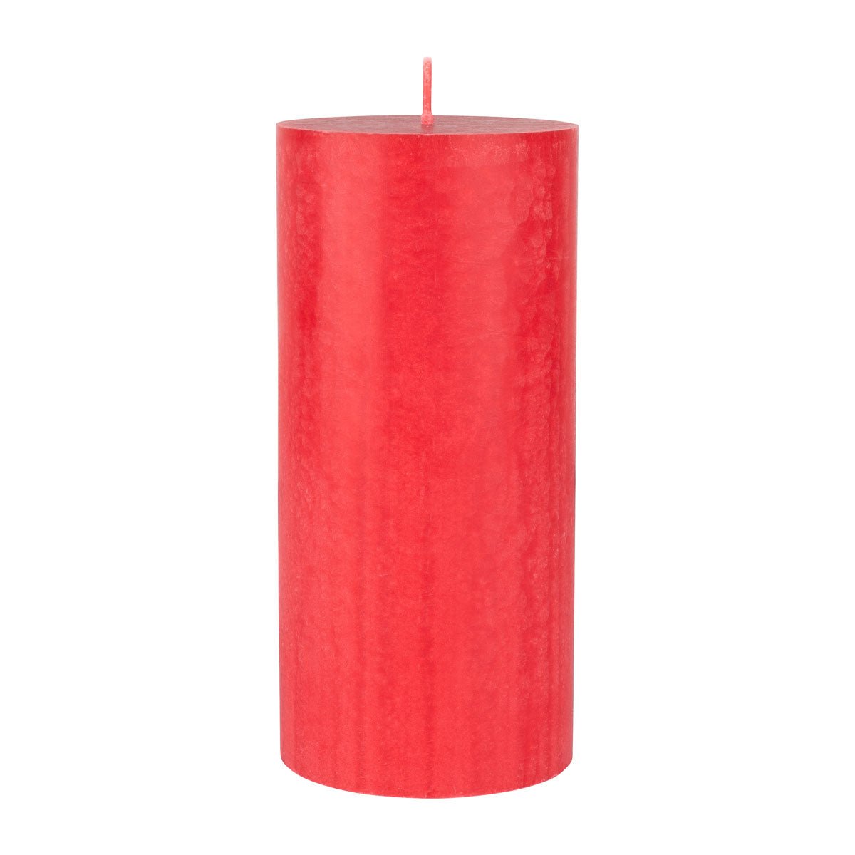 Ett helrött blockljus från Duni GmbH (150 x 70 mm, 100% stearin) med en enda obelyst veke och en slät, lätt strukturerad yta står upprätt mot en vit bakgrund. Brinntid ca. 50 timmar.