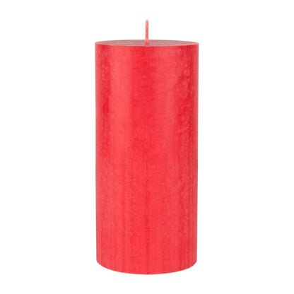 Ett helrött blockljus från Duni GmbH (150 x 70 mm, 100% stearin) med en enda obelyst veke och en slät, lätt strukturerad yta står upprätt mot en vit bakgrund. Brinntid ca. 50 timmar.