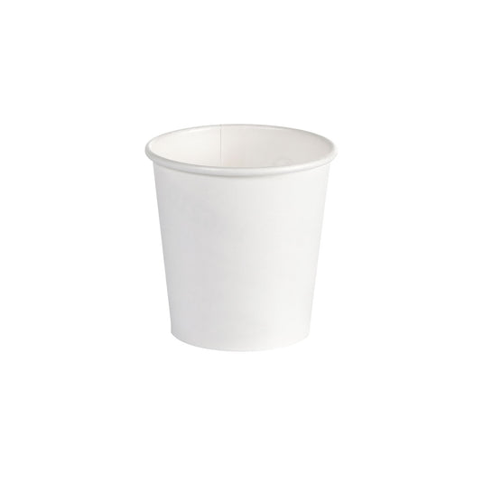 En vit kaffemugg av PAP/PLA från Duni GmbH med en kapacitet på 120 ml syns centrerad på en vit bakgrund; förpackningen innehåller 45 stycken.