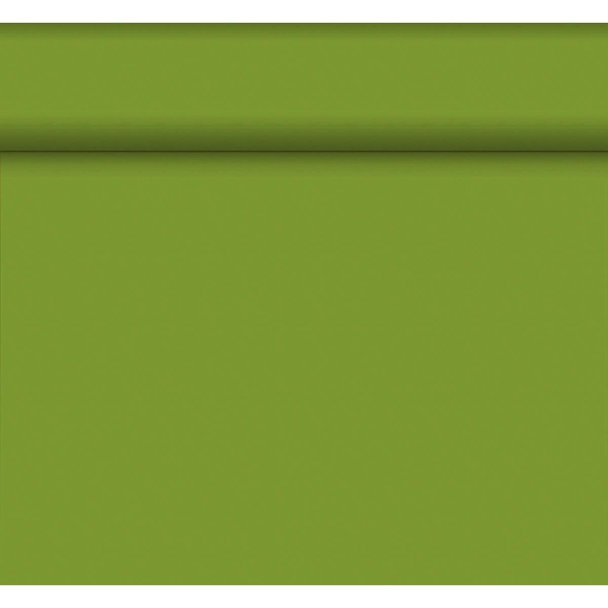 En platt grön yta med en horisontell höjning i den övre delen, som påminner om Dunicel-bordslöparen Tête-à-Tête 24 m x 0,4 m (20 sektioner) från Duni GmbH, skapar en subtil skugga och delar bilden i två delar.