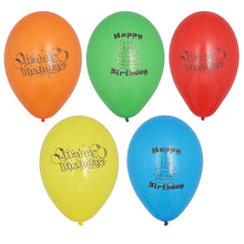 Fünf leuchtende PAPSTAR GmbH Luftballons "Happy Birthday", Ø 22 cm, farblich sortiert, im 10er-Pack - die ideale Geburtstagsdekoration. Die Ballons können in zwei Reihen angeordnet werden: drei oben, zwei unten, für eine festliche Note.