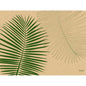 Två palmblad på beige bakgrund pryder papperstabletten (30x40 cm) från Duni GmbH - idealisk för fester. Förpackningen innehåller 250 stycken; "ecoecho" står nere till höger.