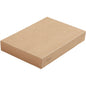 Ein geschlossener, rechteckiger Viking Brick Deckel Karton Braun Karton/PLA 200x140x30 von Duni GmbH ist auf weißem Hintergrund abgebildet, unbeschriftet bis auf einen schwachen Text als umweltfreundliche Verpackung für Gastronomie Verpackung (Packung: 300 Stück).