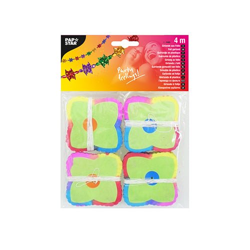 Ett 4-pack pappergirlander från PAPSTAR GmbH, perfekt för fester. De färgglada girlanderna ger en festlig känsla, och märkesförpackningen med dekorativa motiv bidrar till ännu mer feststämning.