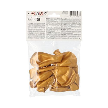 I en genomskinlig plastpåse från PAPSTAR I förpackningen ryms 10 ofyllda guldfärgade latexballonger (Ø 25 cm). På ovansidan finns en vit etikett med text och ikoner – perfekt för alla typer av dekorationer.
