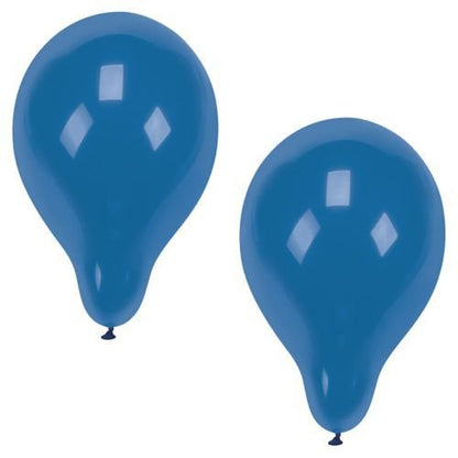 Två uppblåsta PAPSTAR 10 ballonger med en diameter på 25 cm av PAPSTAR GmbH i blått, tillverkade av högkvalitativ latex, framträder tydligt mot den vita bakgrunden med synliga ljusreflexer – perfekt för en stilfull dekoration.