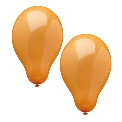 Två orange PAPSTAR 10 ballonger med en diameter på 25 cm från PAPSTAR GmbH-produkter av högkvalitativ latex syns uppblåsta och glänsande mot en vit bakgrund – perfekta som dekoration.
