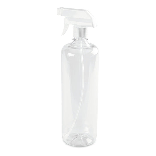 En Nölle Profi Brush sprayflaska, färgad-transparent, 960 ml av plast från Nölle Profi Brush borst- & penselteknik e.K., med vit sprayhuvud, står upprätt mot vit bakgrund.