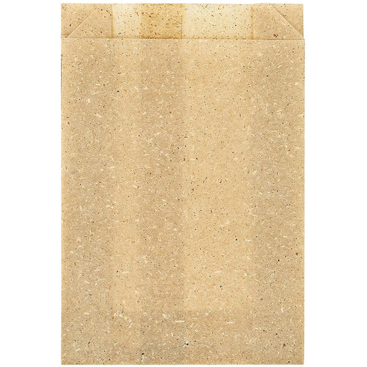 En ljusbrun gräspapperspåse, Bloom Mini 175x120 mm från Duni GmbH, står mot en vit bakgrund. Den spräckliga strukturen och öppna toppen gör den idealisk som hållbar shoppingpåse eller presentförpackning. Förpackning med 500 stycken.