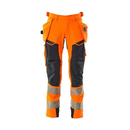 Byxor med hängfickor, ULTIMATE STRETCH-byxor, hi-vis orange/svart-blå