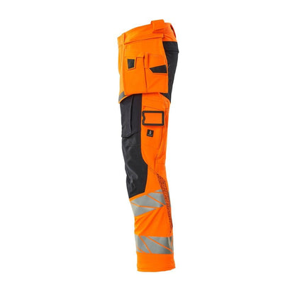 Byxor med hängfickor, ULTIMATE STRETCH-byxor, hi-vis orange/svart-blå