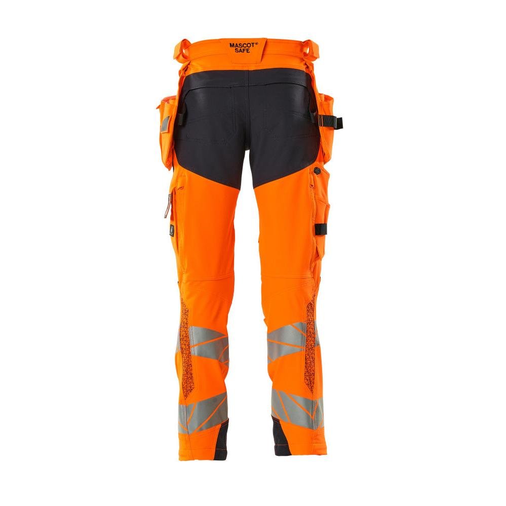 Byxor med hängfickor, ULTIMATE STRETCH-byxor, hi-vis orange/svart-blå