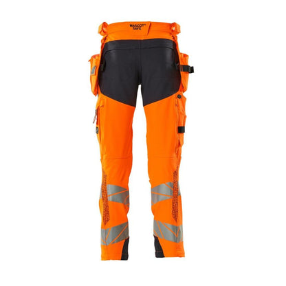 Byxor med hängfickor, ULTIMATE STRETCH-byxor, hi-vis orange/svart-blå