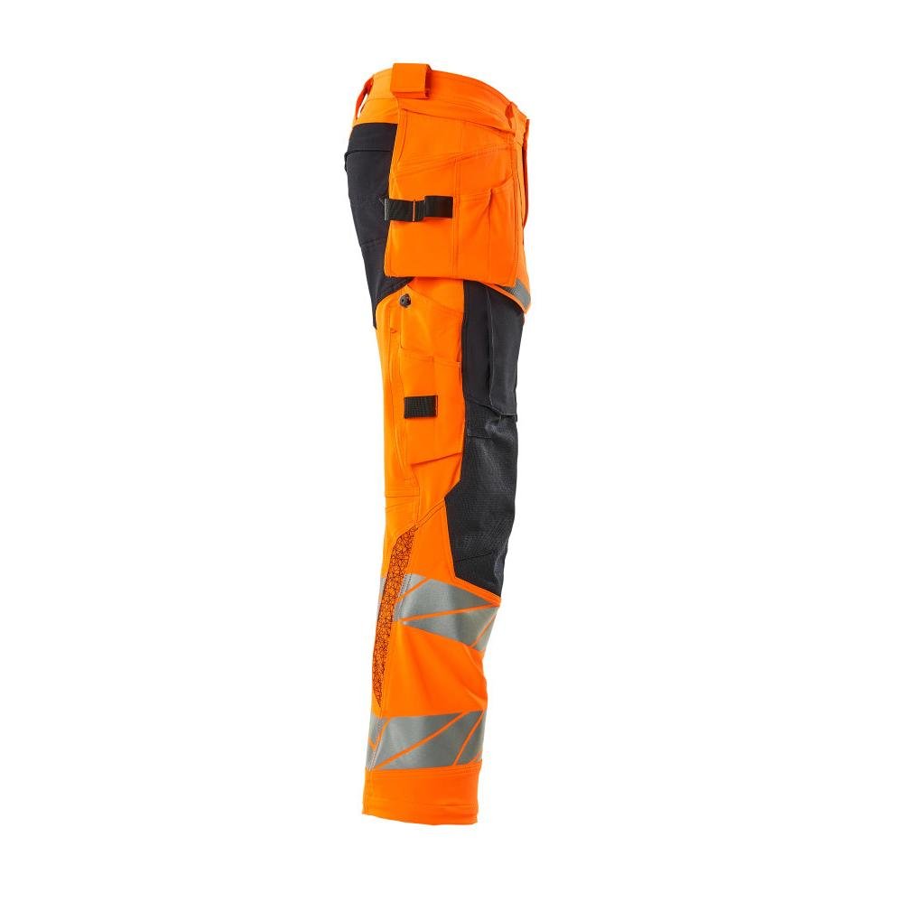 Byxor med hängfickor, ULTIMATE STRETCH-byxor, hi-vis orange/svart-blå