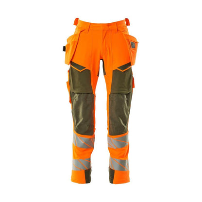 Byxor med hängfickor, ULTIMATE STRETCH-byxor, hi-vis orange/mossgrön