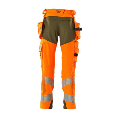 Byxor med hängfickor, ULTIMATE STRETCH-byxor, hi-vis orange/mossgrön