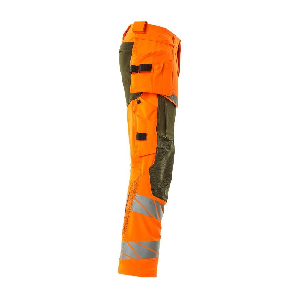 Byxor med hängfickor, ULTIMATE STRETCH-byxor, hi-vis orange/mossgrön