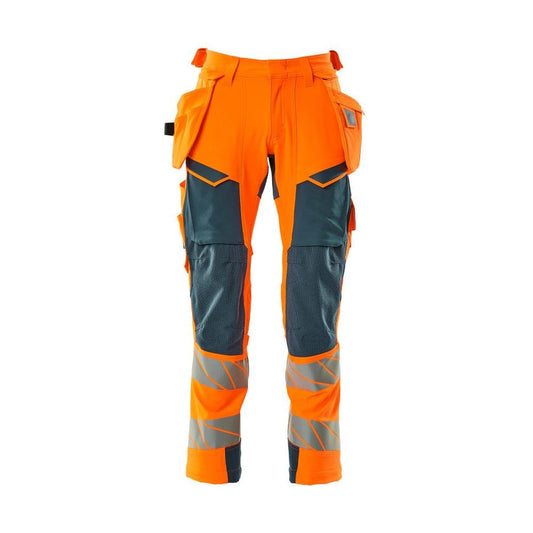 Byxor med hängfickor, ULTIMATE STRETCH-byxor, hi-vis orange/mörk petroleum