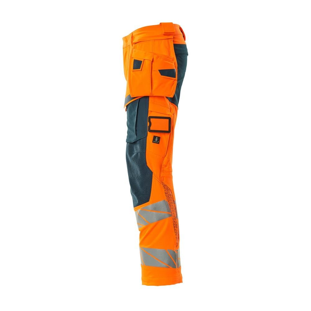 Byxor med hängfickor, ULTIMATE STRETCH-byxor, hi-vis orange/mörk petroleum