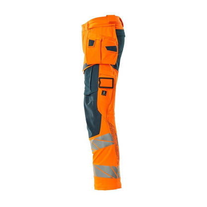 Byxor med hängfickor, ULTIMATE STRETCH-byxor, hi-vis orange/mörk petroleum